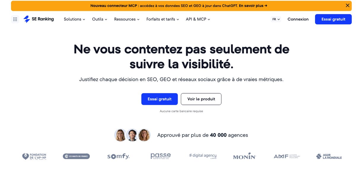 Page d'accueil de SE Ranking, logiciel SEO avec outil de marketing local, gestion des avis et des annuaires